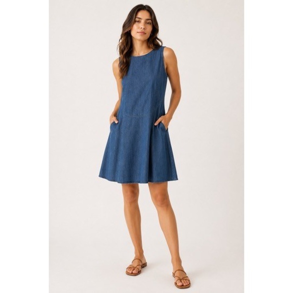 Zara Denim A-Line Sleeveless Dress in Indigo Blue